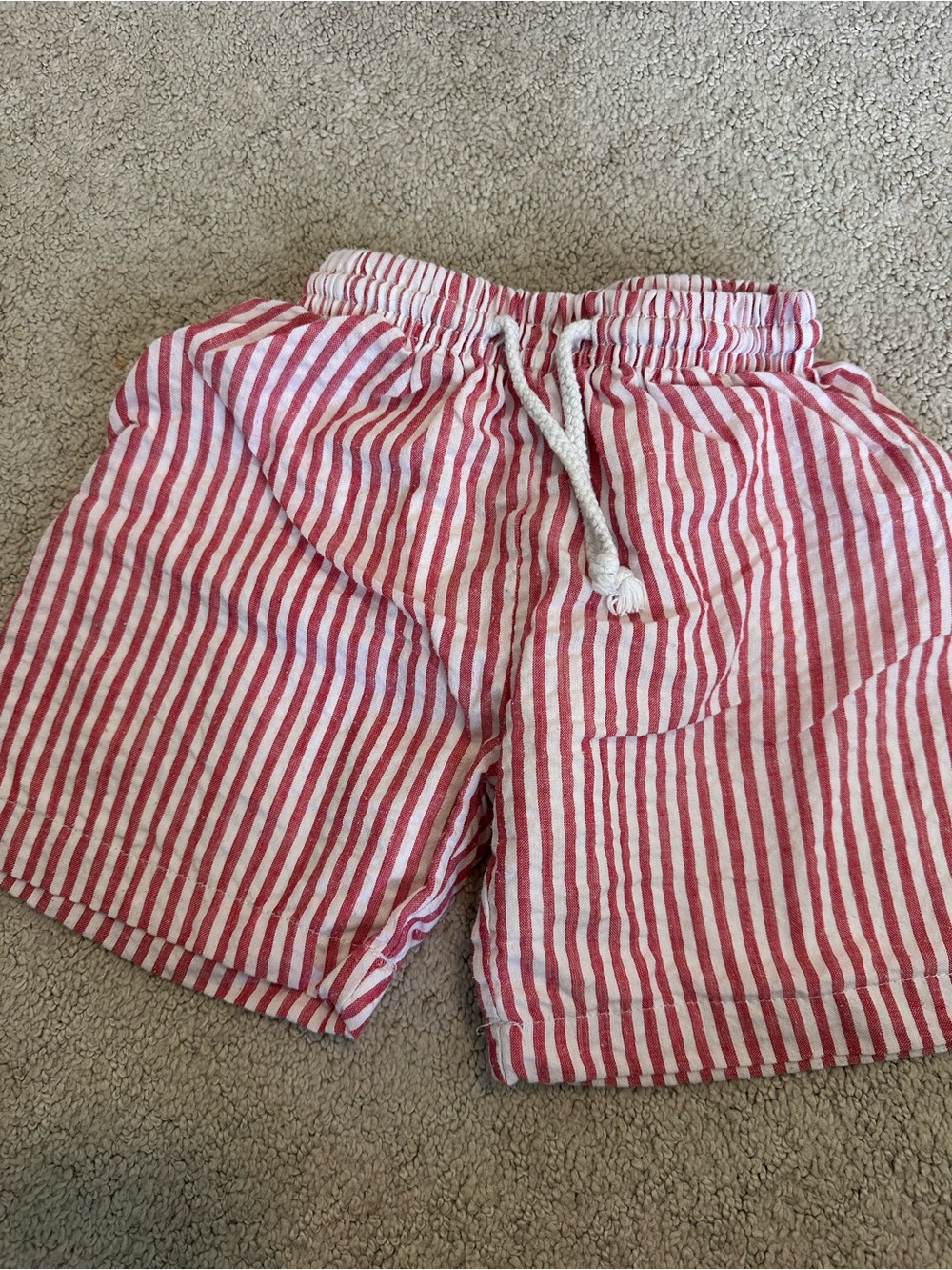 Kids Red & White Seersucker Drawstring Shorts